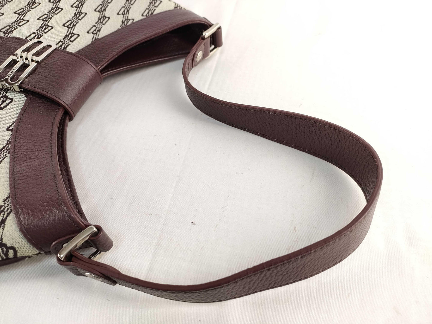Balenciaga brown logo print  on ivory canvas & brown leather vintage hobo