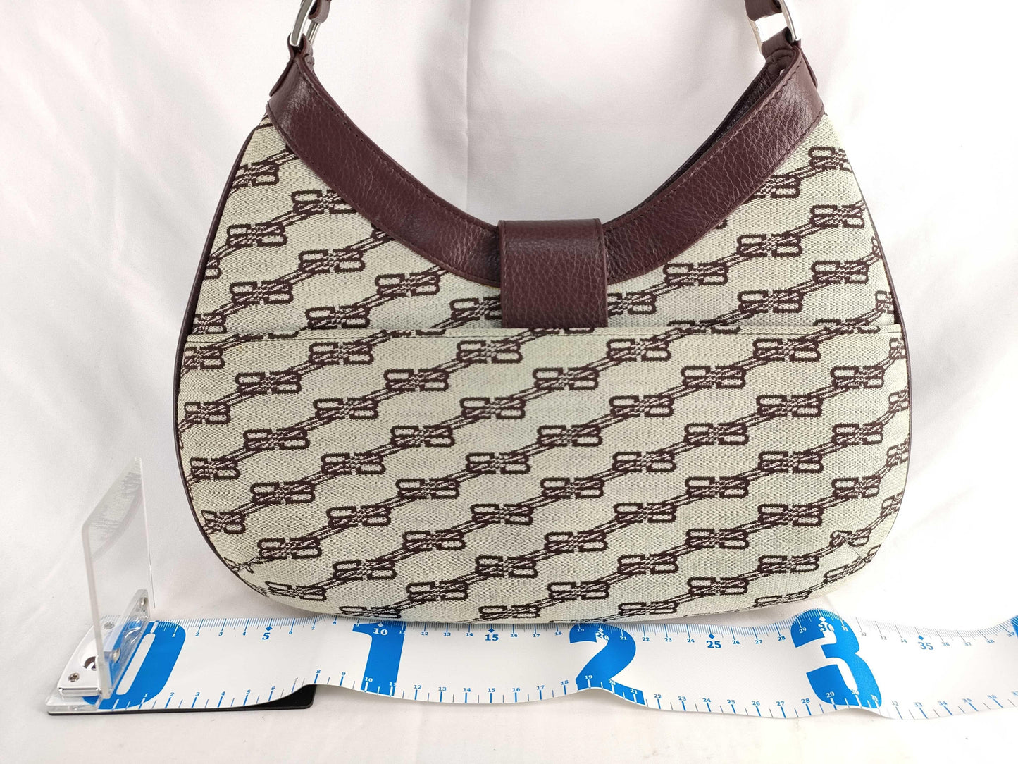Balenciaga brown logo print  on ivory canvas & brown leather vintage hobo