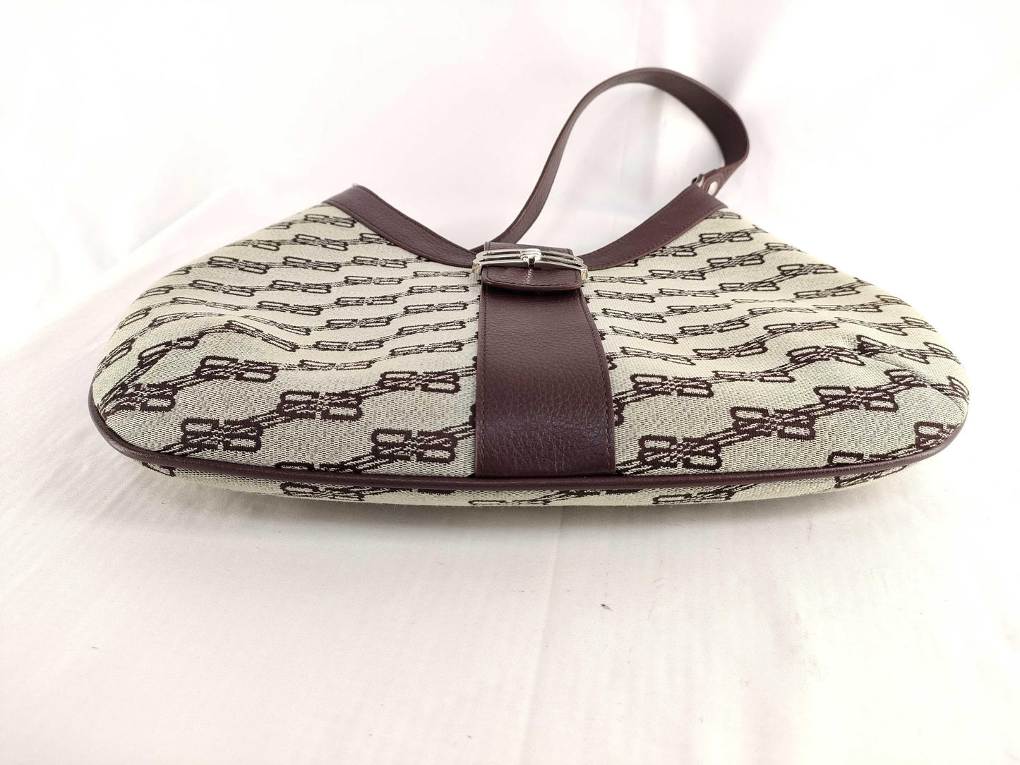 Balenciaga brown logo print  on ivory canvas & brown leather vintage hobo