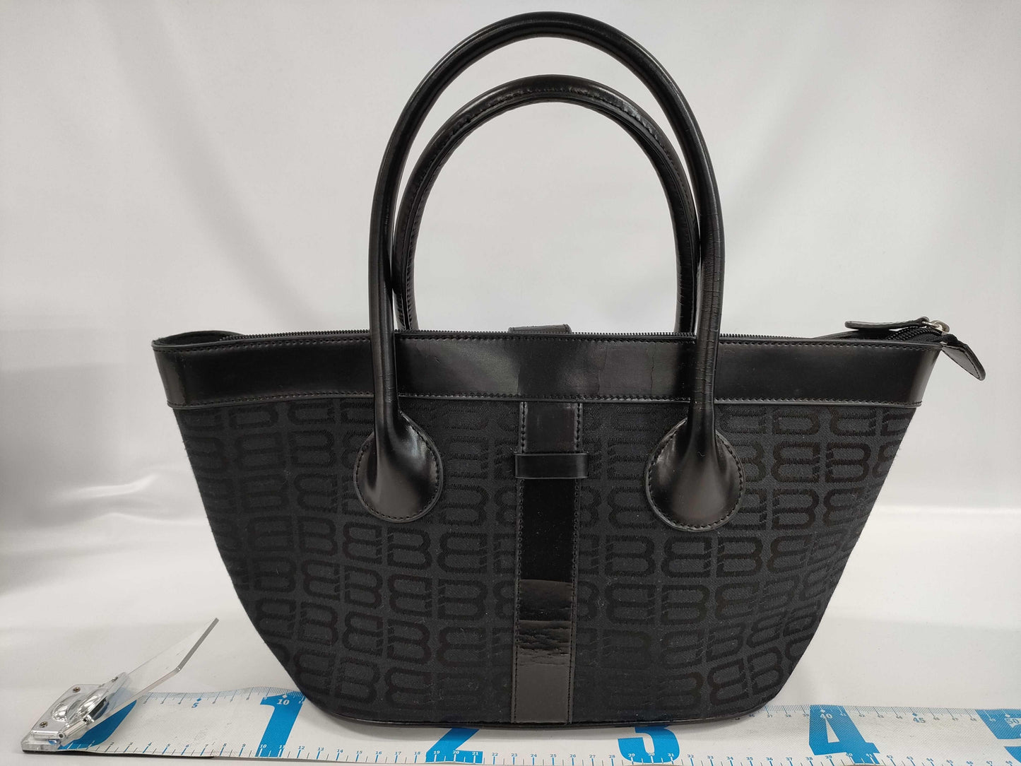 Balenciaga black logo print canvas & leather large tote bag from 70s - 80s
