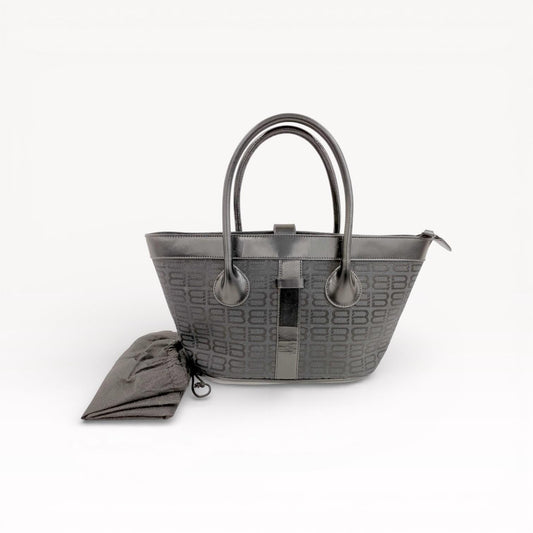 Balenciaga black logo print canvas & leather large tote bag from 70s - 80s
