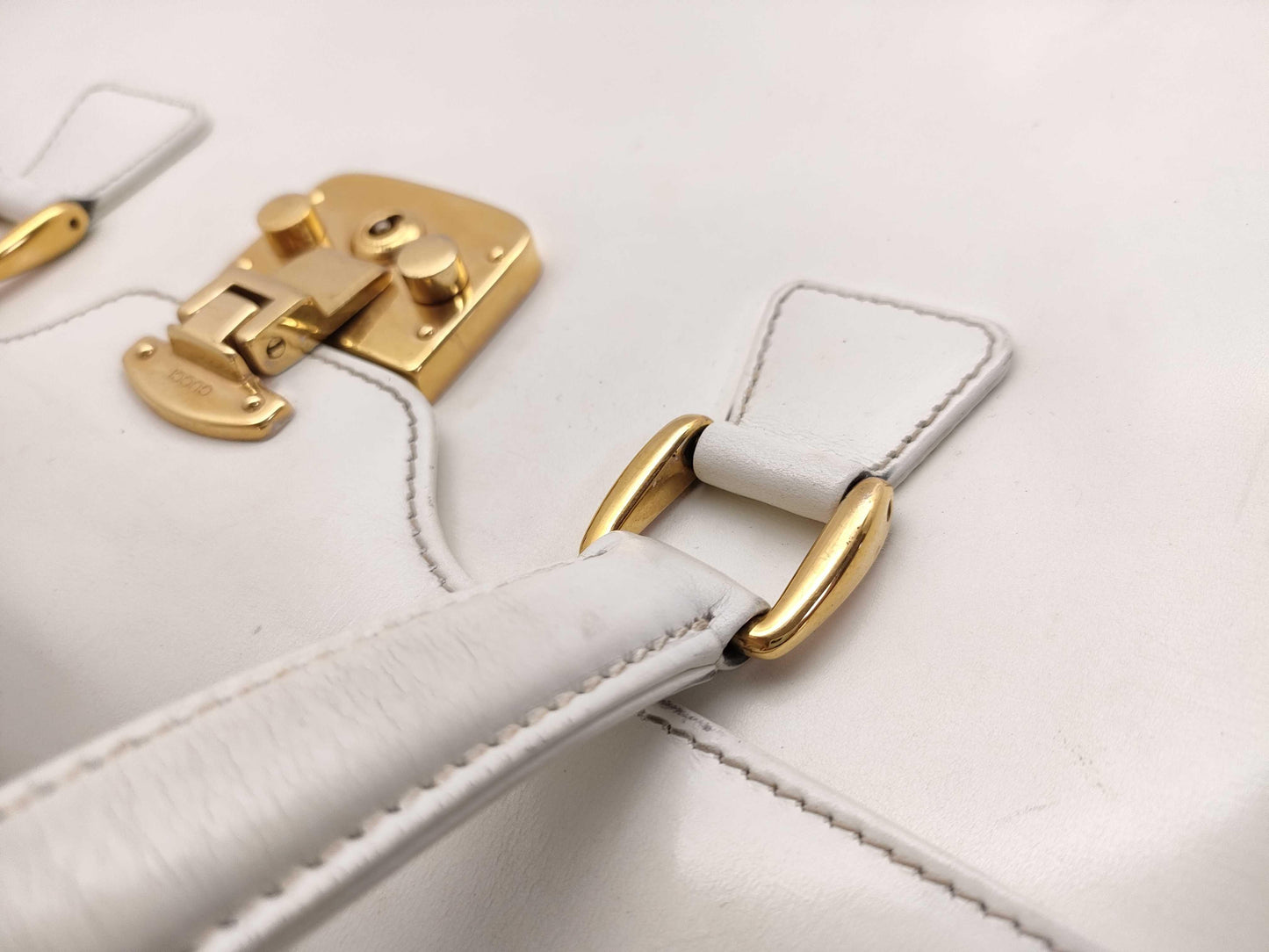 Gucci white leather Lady Lock satchel w gold hardware & key