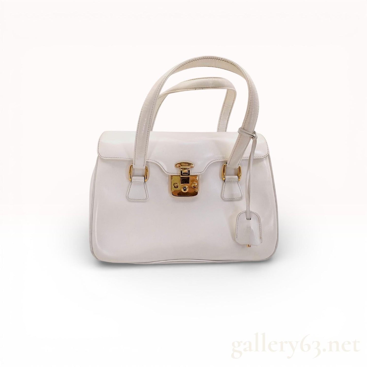 Gucci white leather Lady Lock satchel w gold hardware & key