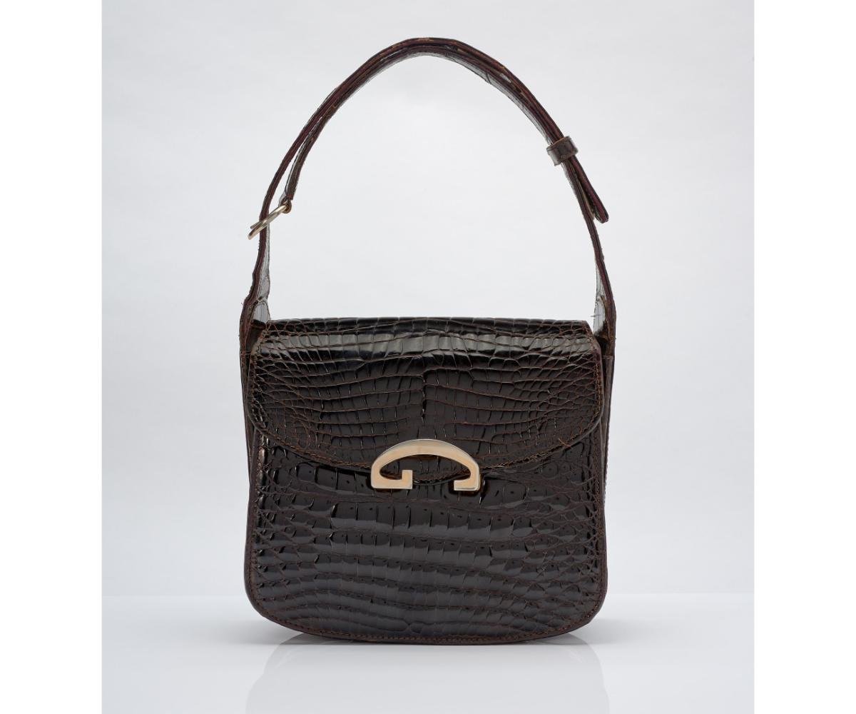 Gucci burgundy crocodile leather G Clasp shoulder purse - SUPER RARE!