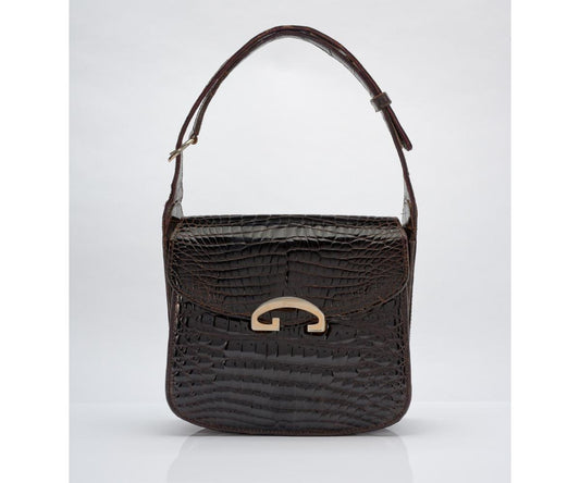 Gucci burgundy crocodile leather G Clasp shoulder purse - SUPER RARE!