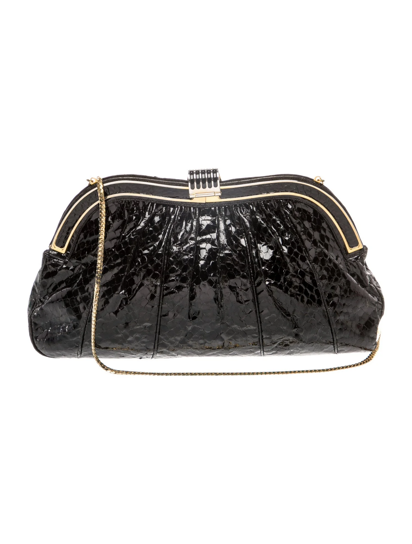 Judith Lieber black snakeskin two-way purse with tiger's eye & onyx