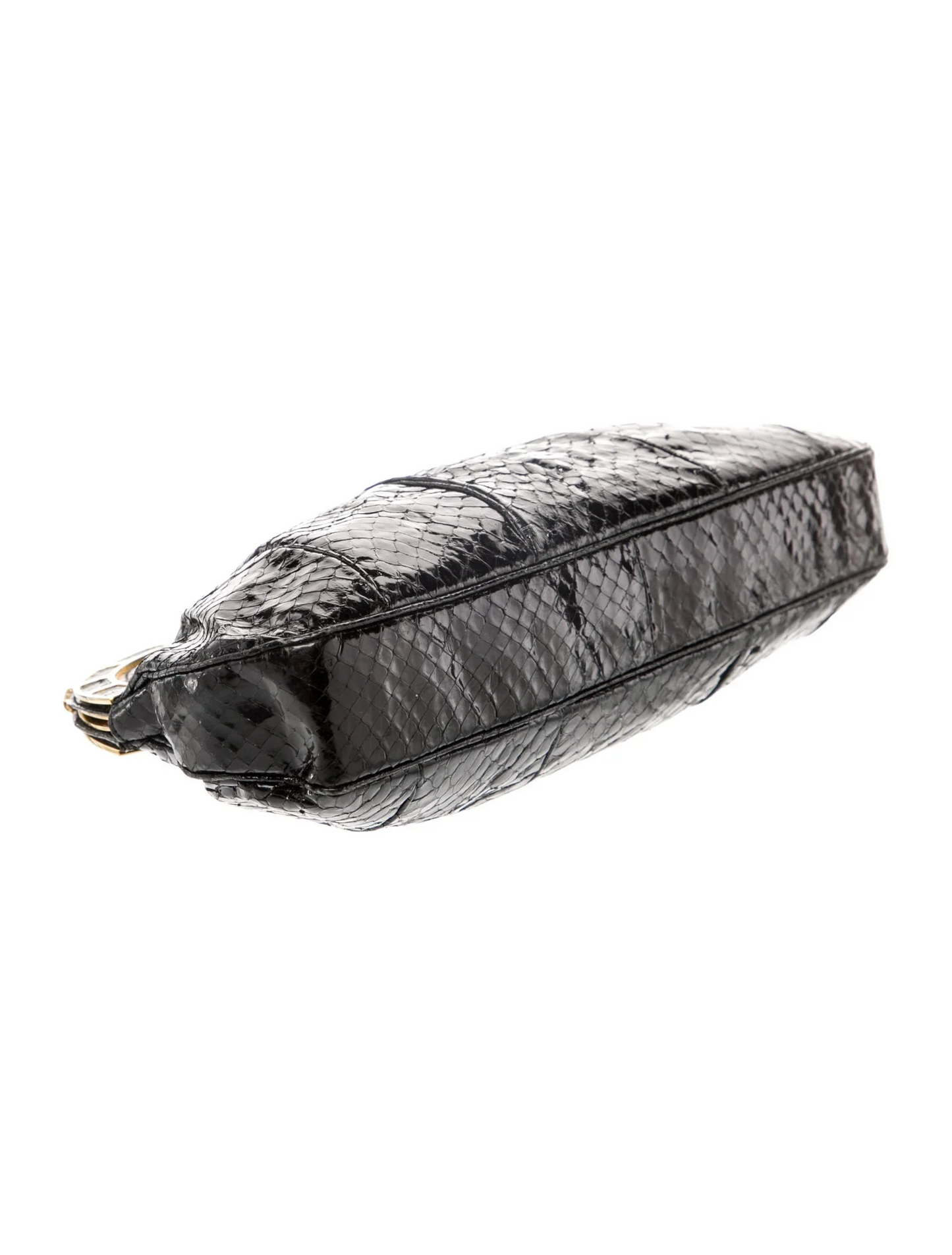 Judith Lieber black snakeskin two-way purse with tiger's eye & onyx