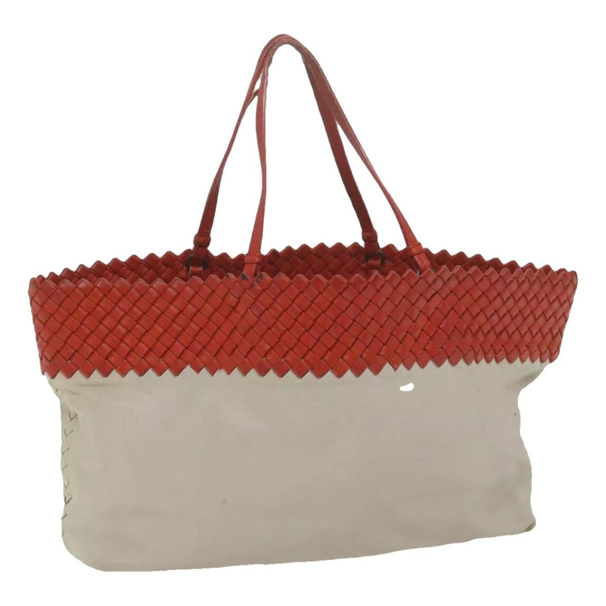 Bottega Veneta tomato red woven leather & ivory / taupe leather Cabat tote bag