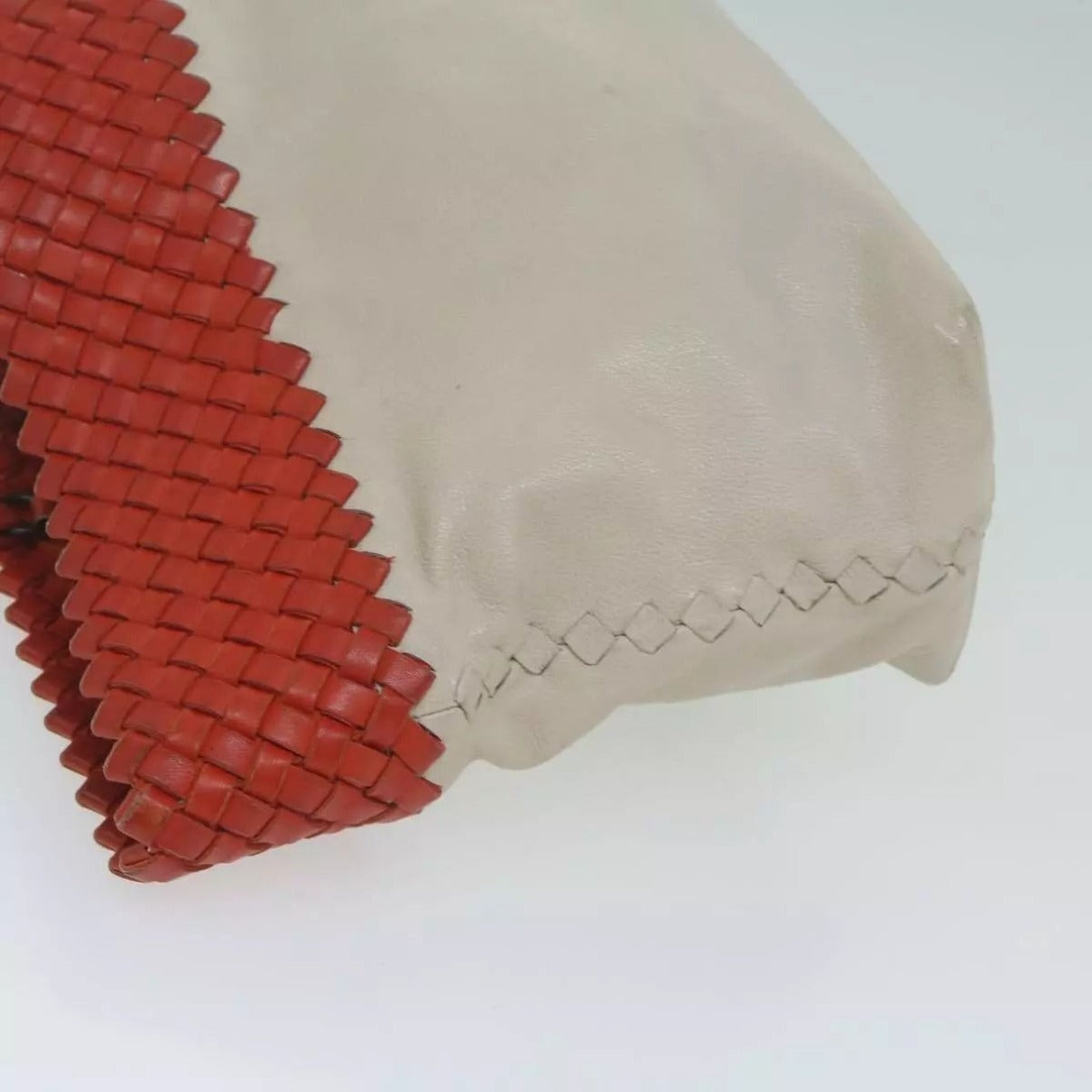 Bottega Veneta tomato red woven leather & ivory / taupe leather Cabat tote bag