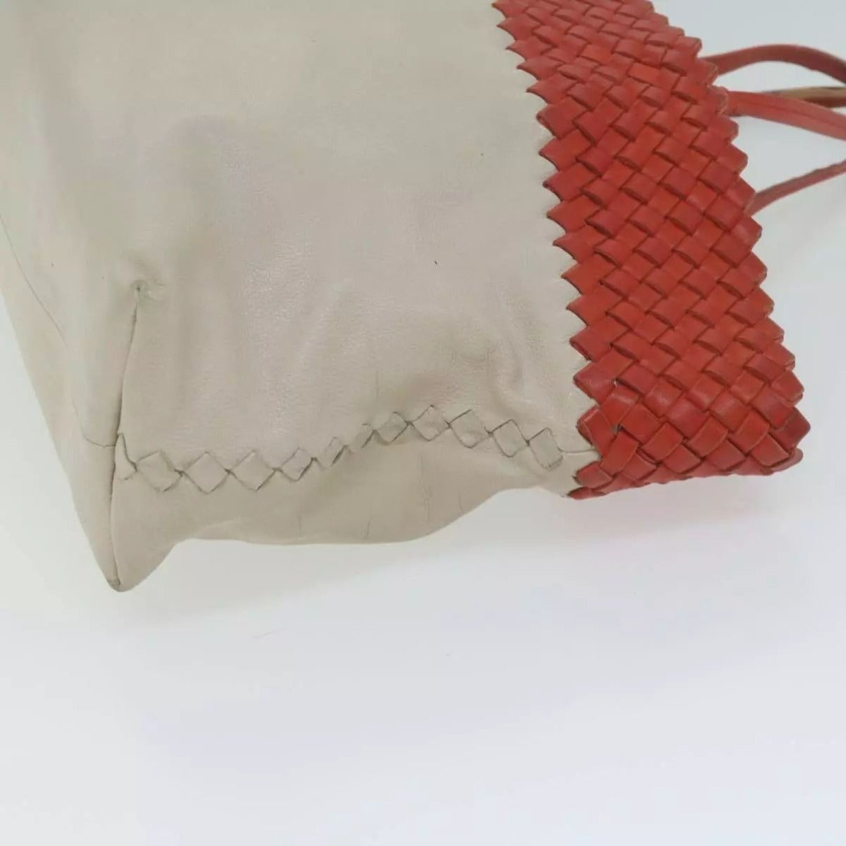 Bottega Veneta tomato red woven leather & ivory / taupe leather Cabat tote bag