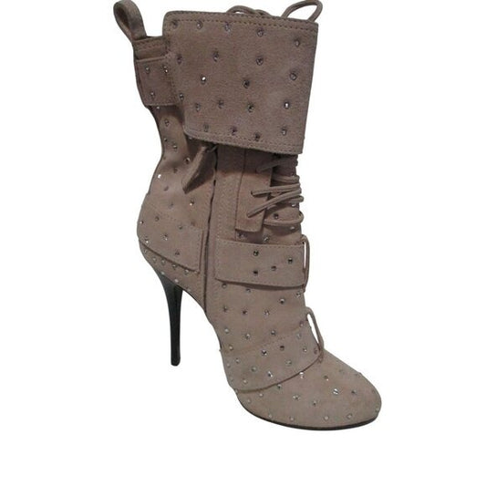 Guiseppe Zanotti Tan Beige Suede Rhinestone Booties - Size 37