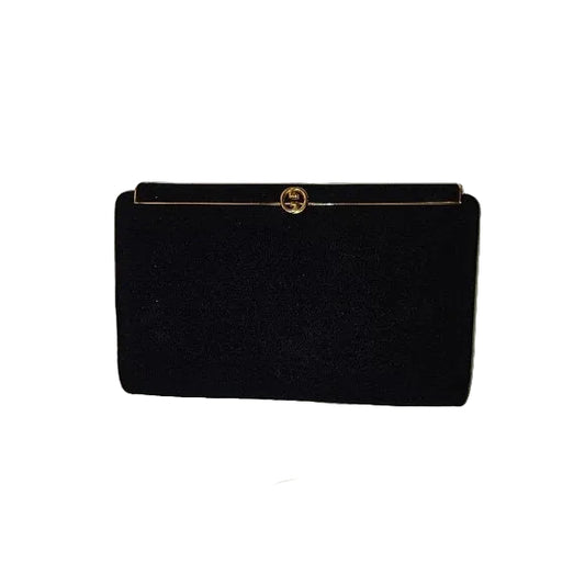 Gucci1960's AMAZING mod black silk hinged opening clutch style purse!