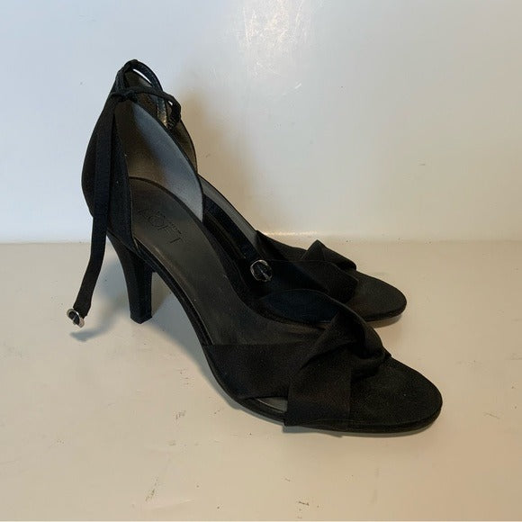 Ann Taylor LOFT Black Sateen D’orsay Ankle Strap Pumps