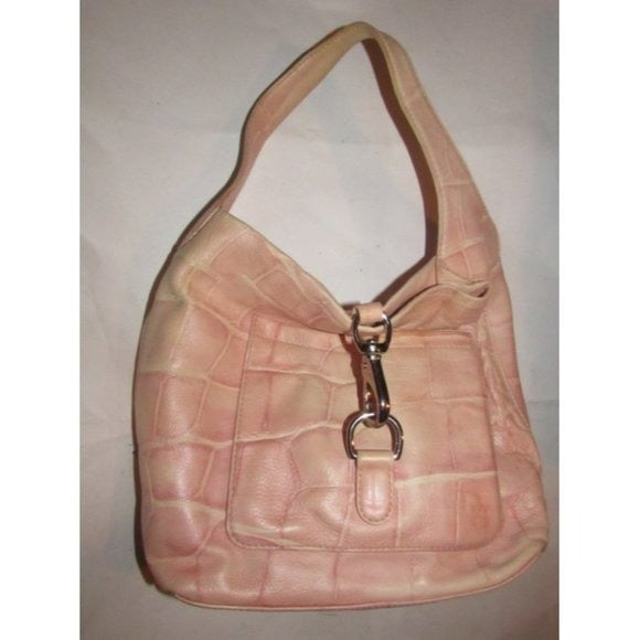 Dooney And Bourke Pink Crocodile Embossed Leather Hobo Bag