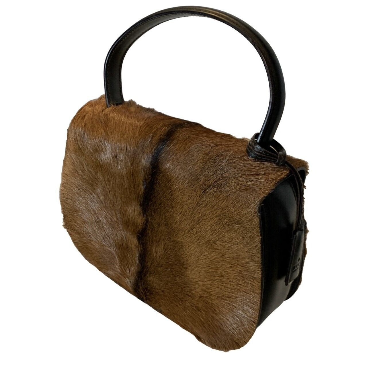 Gucci fur & black leather 1947 bamboo two-way purse- UNUSED!