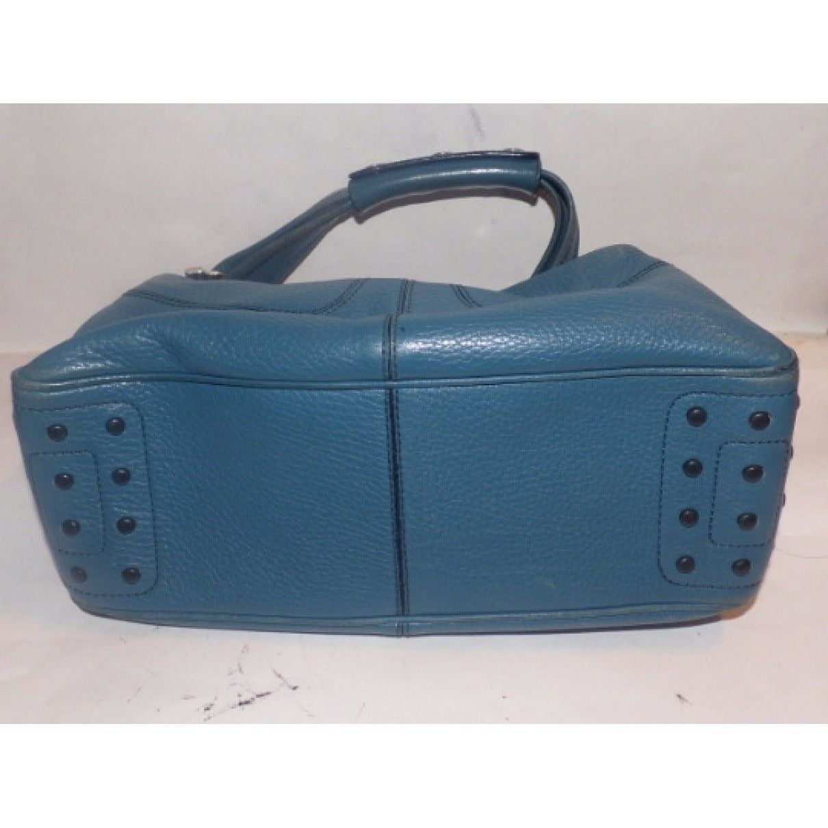 Tod's, robin's egg blue, grained leather, retro, top handle satchel