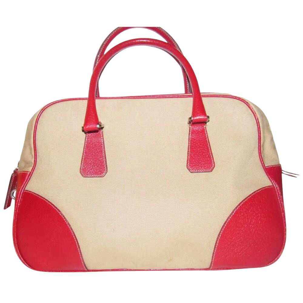 Prada canvas and red leather 1990's XL bowler/satchel