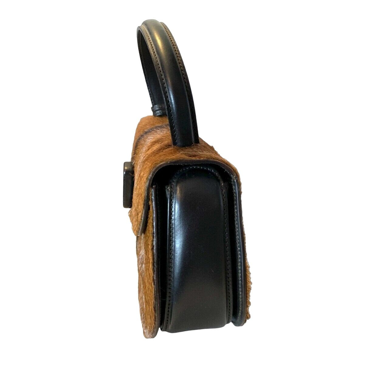 Gucci fur & black leather 1947 bamboo two-way purse- UNUSED!