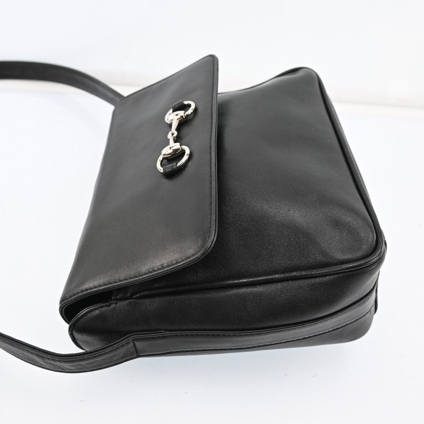 Gucci black leather 1955 Horse-bit cross body with a chrome accent