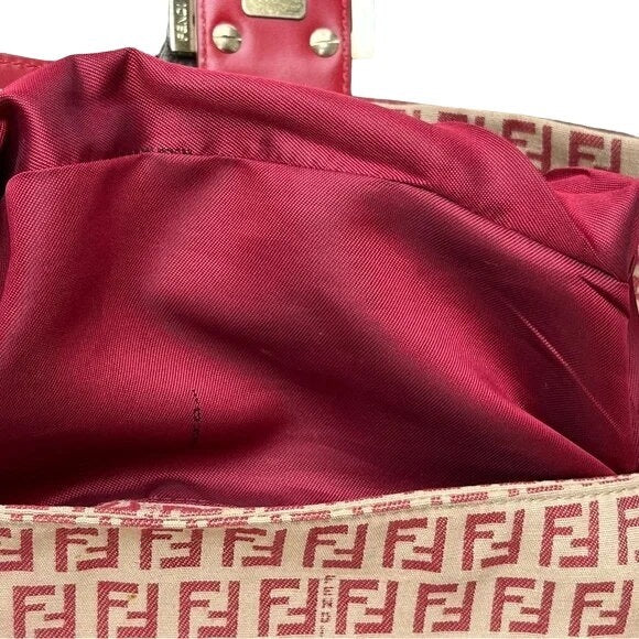 Fend red Zucchino print baguette bag w chrome FF clasp