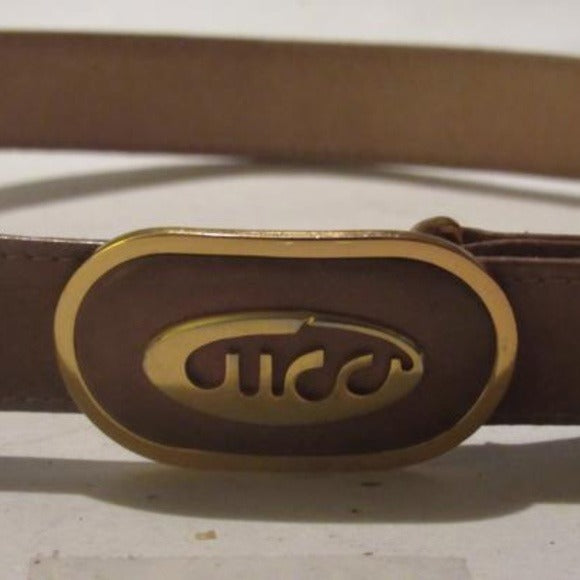 Gucci Vintage Brown Belt w Oval Cursive Logo Buckle