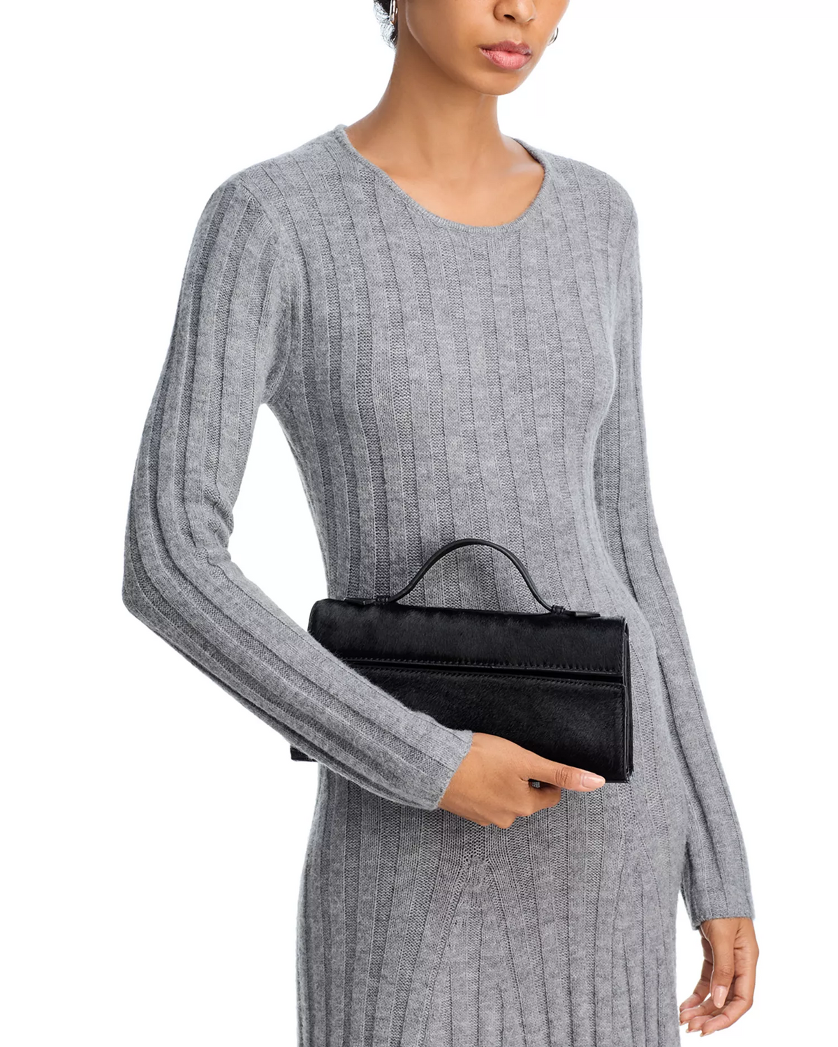 Aqua black pony hair & leather two way satchel