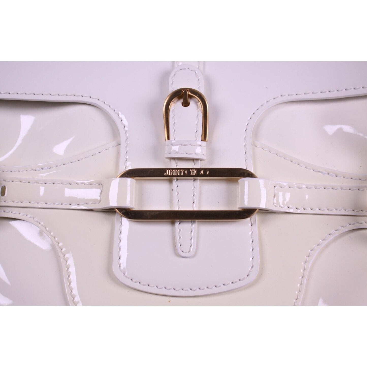 Jimmy Choo pale yellow glossy leather shoulder bag with gold hardware & belted sides