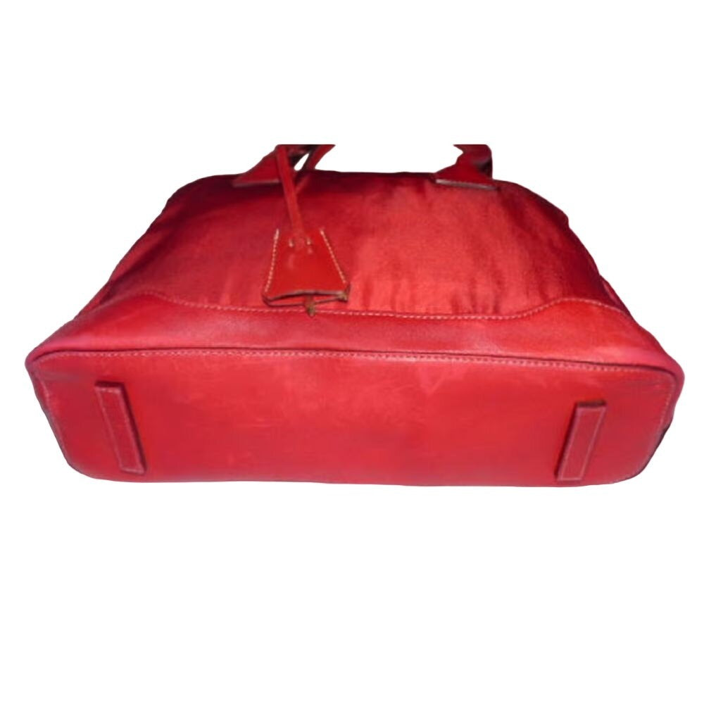 Prada nylon & red leather shoulder bag w chrome & lock/key