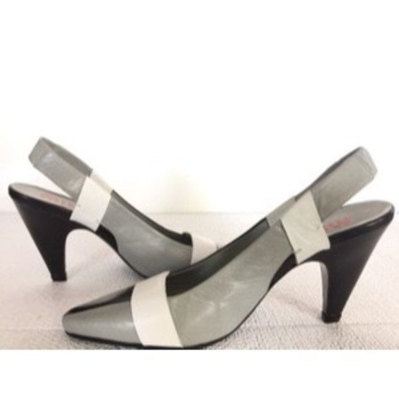 Miu Miu Black Grey White Slingback Wedge Heel