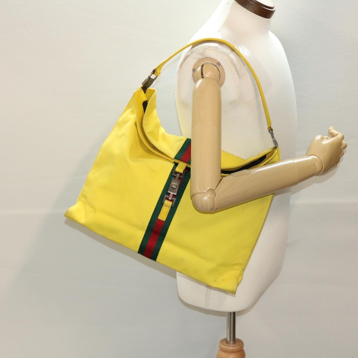 Tom Ford Gucci yellow Jackie hobo w red & green stripe