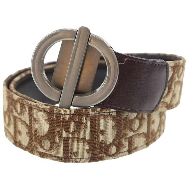 Dior Brown Trotter Print  Leather Belt w Chrome Buckle