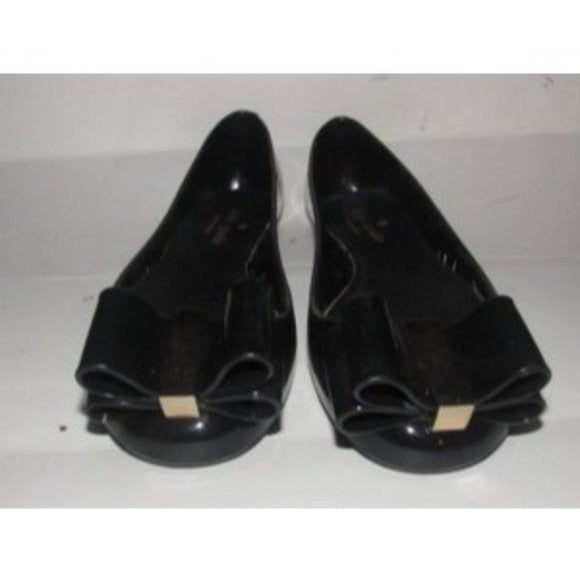 Kate Spade Black Patent Leather Flats w Exaggerated Bow