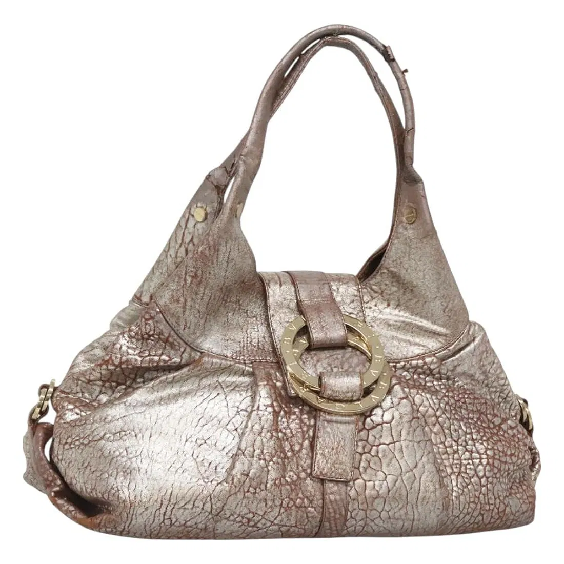 Bvlgari Vintage Metallic Rose Gold Leather Chandra Shoulder Bag