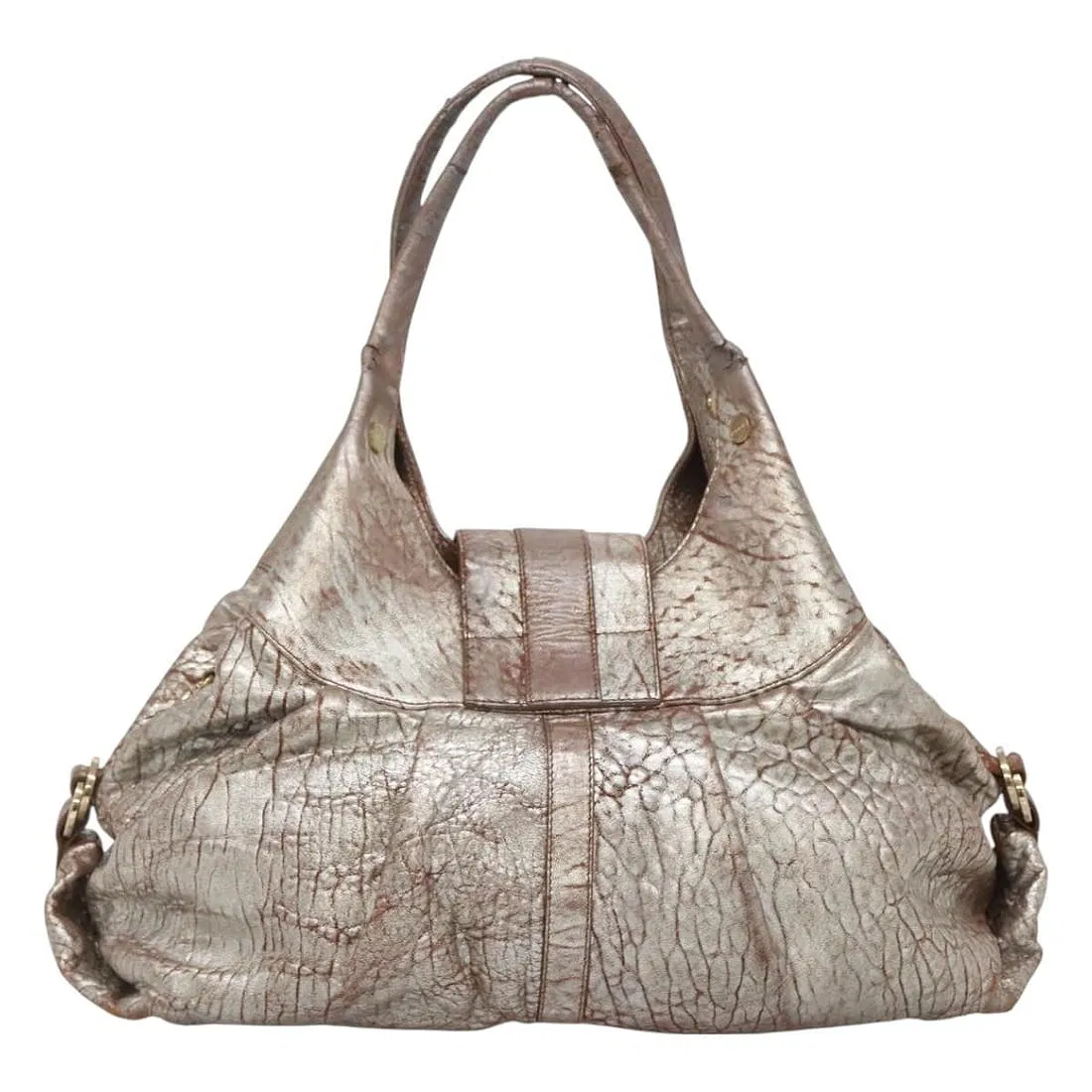 Bvlgari Vintage Metallic Rose Gold Leather Chandra Shoulder Bag