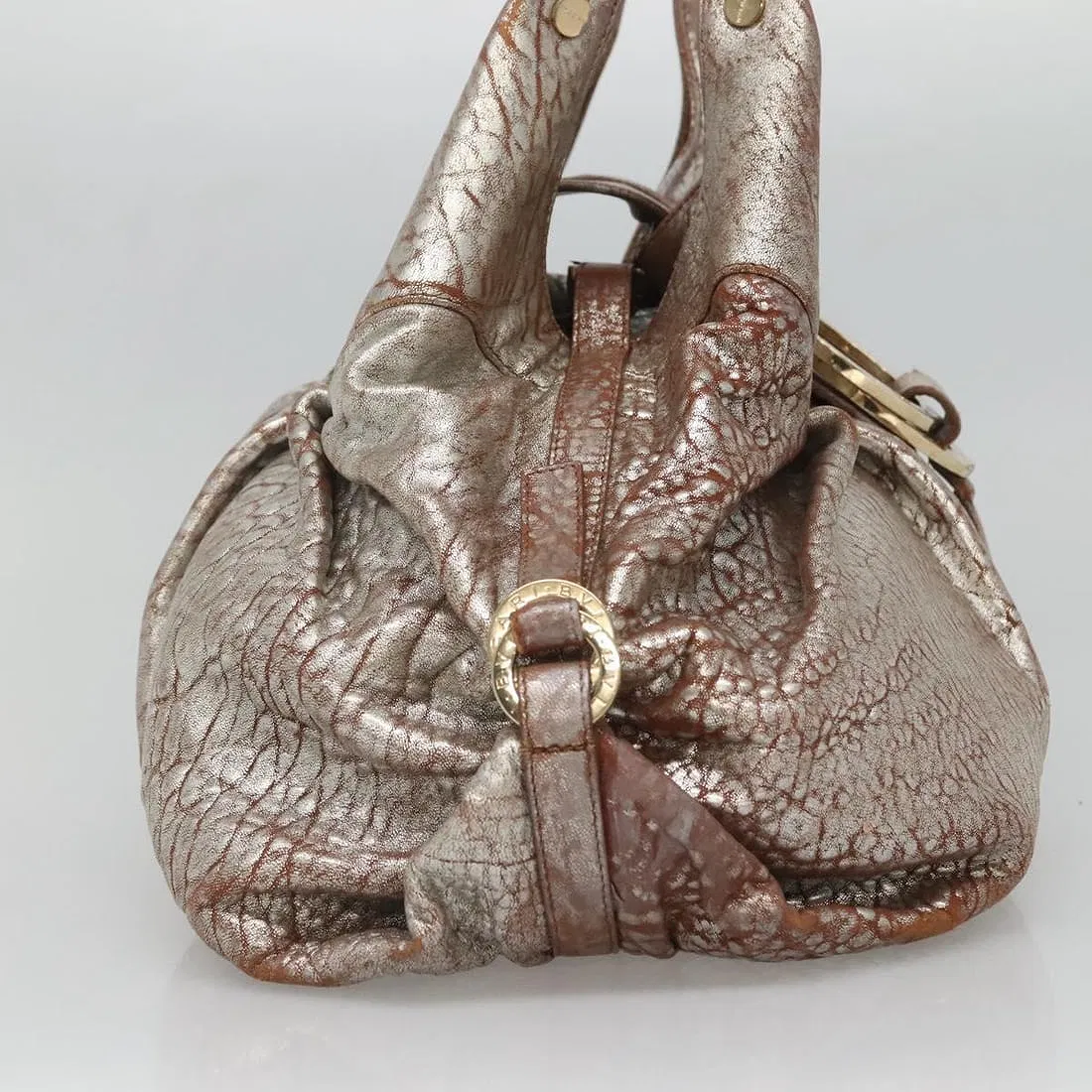 Bvlgari Vintage Metallic Rose Gold Leather Chandra Shoulder Bag
