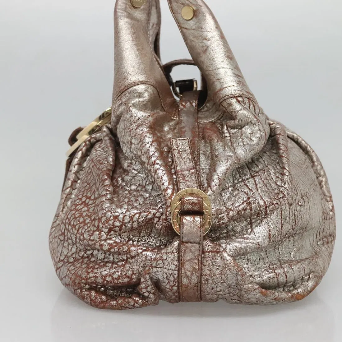 Bvlgari Vintage Metallic Rose Gold Leather Chandra Shoulder Bag