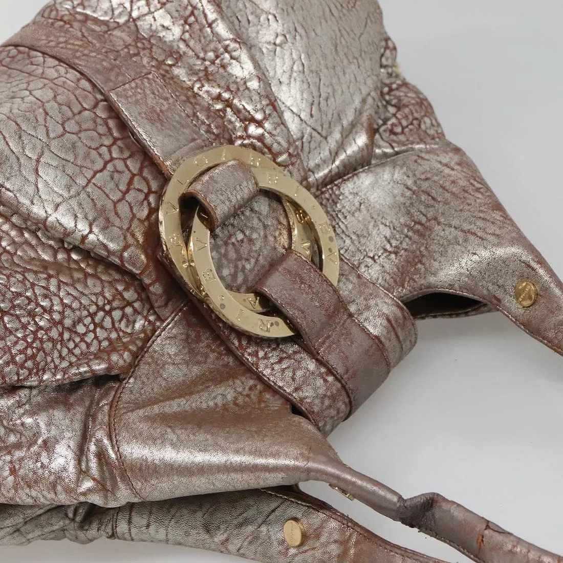 Bvlgari Vintage Metallic Rose Gold Leather Chandra Shoulder Bag