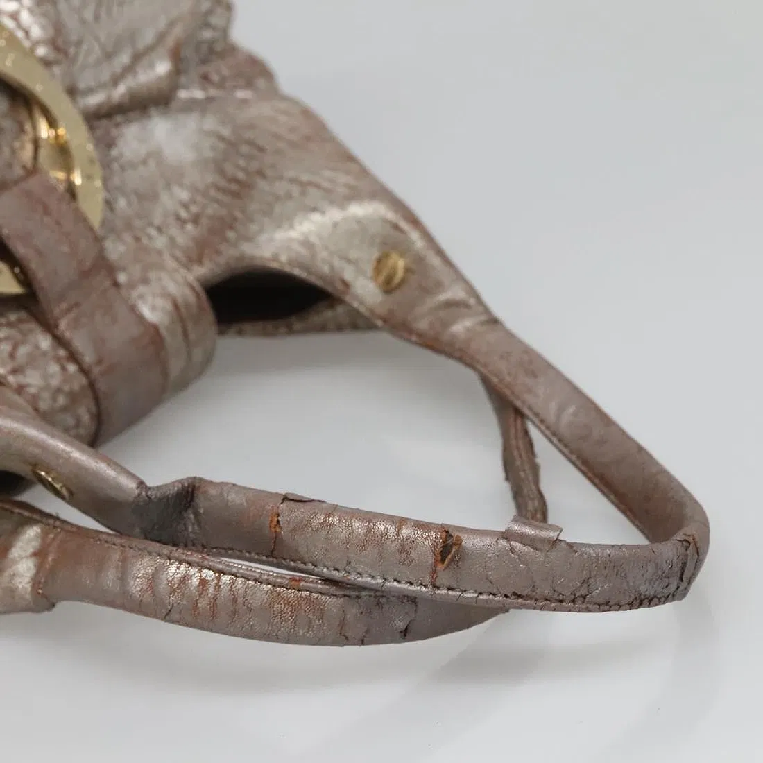 Bvlgari Vintage Metallic Rose Gold Leather Chandra Shoulder Bag