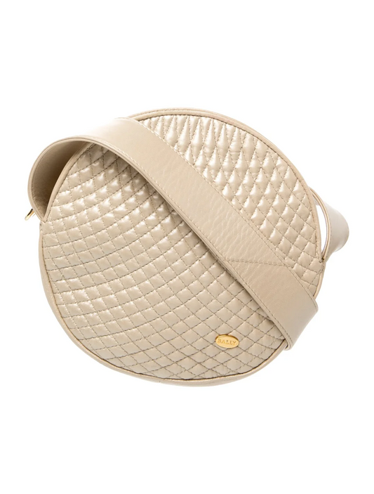 Bally ivory quilted leather round canteen crossbody
