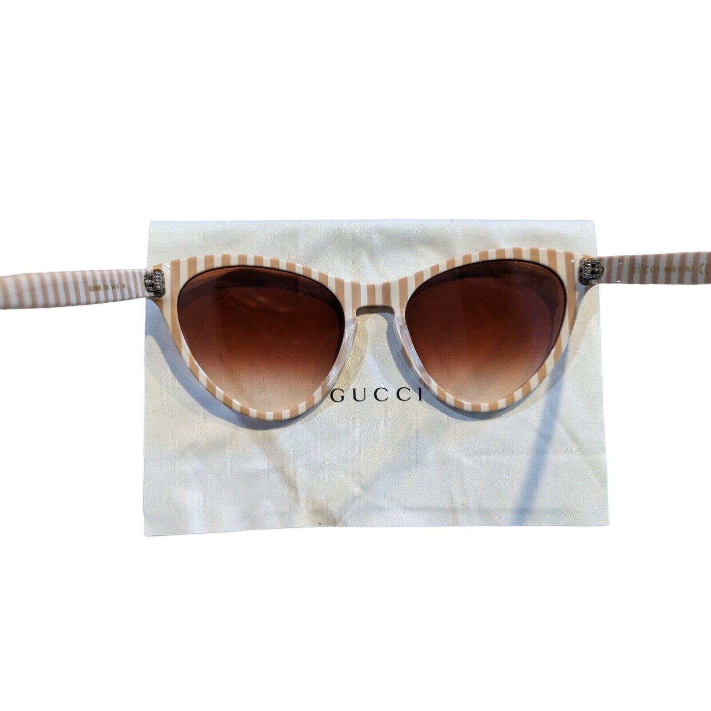 Gucci tan & white striped plastic cat's eye sunglasses