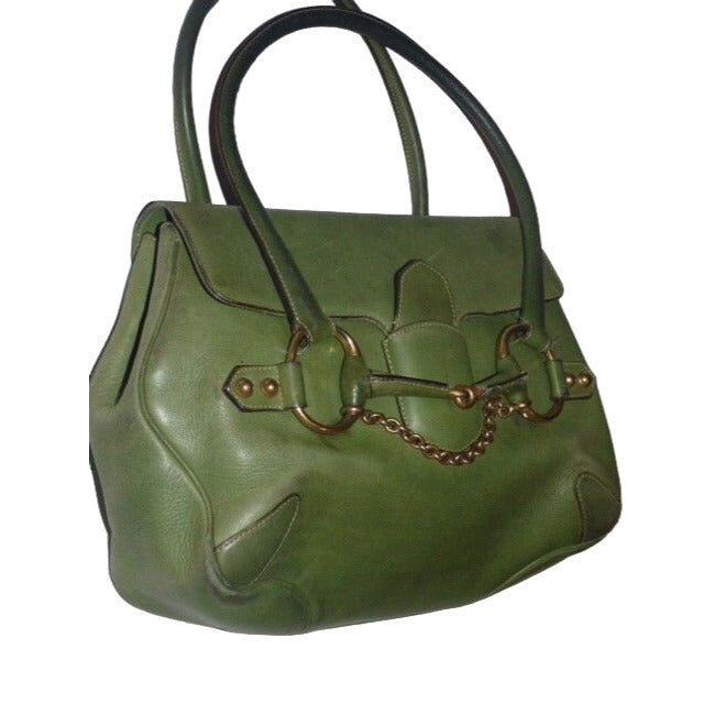 SOLD! Gucci Ivy Green Leather Horse-bit Chain Top Handle Bag