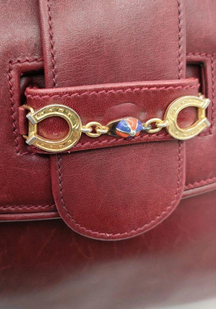 Gucci Burgundy Leather Two Way Purse w Enamel & Gold GG Clasp!