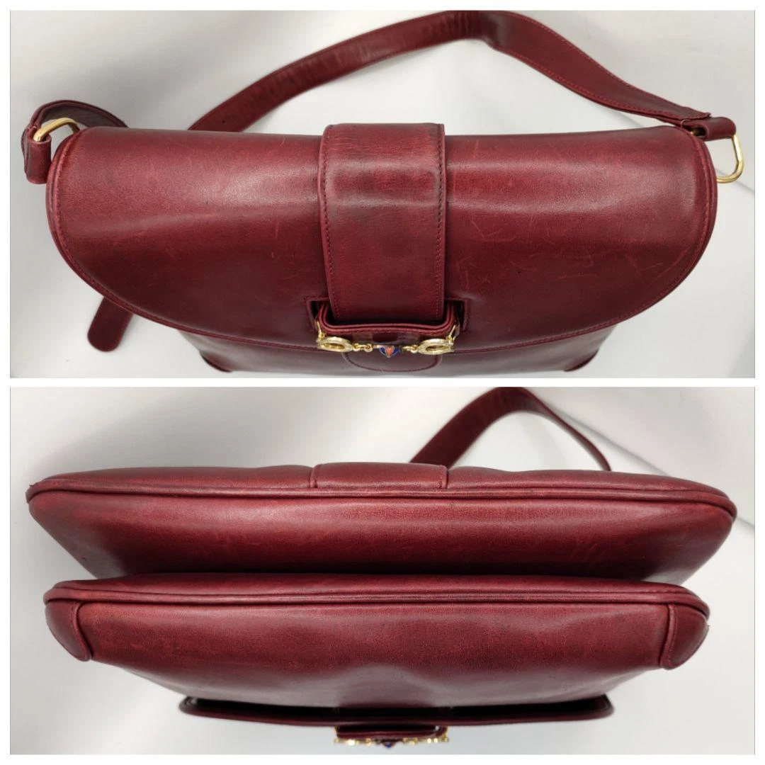 Gucci Burgundy Leather Two Way Purse w Enamel & Gold GG Clasp!