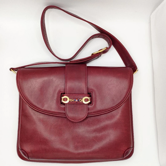 Gucci Burgundy Leather Two Way Purse w Enamel & Gold GG Clasp!