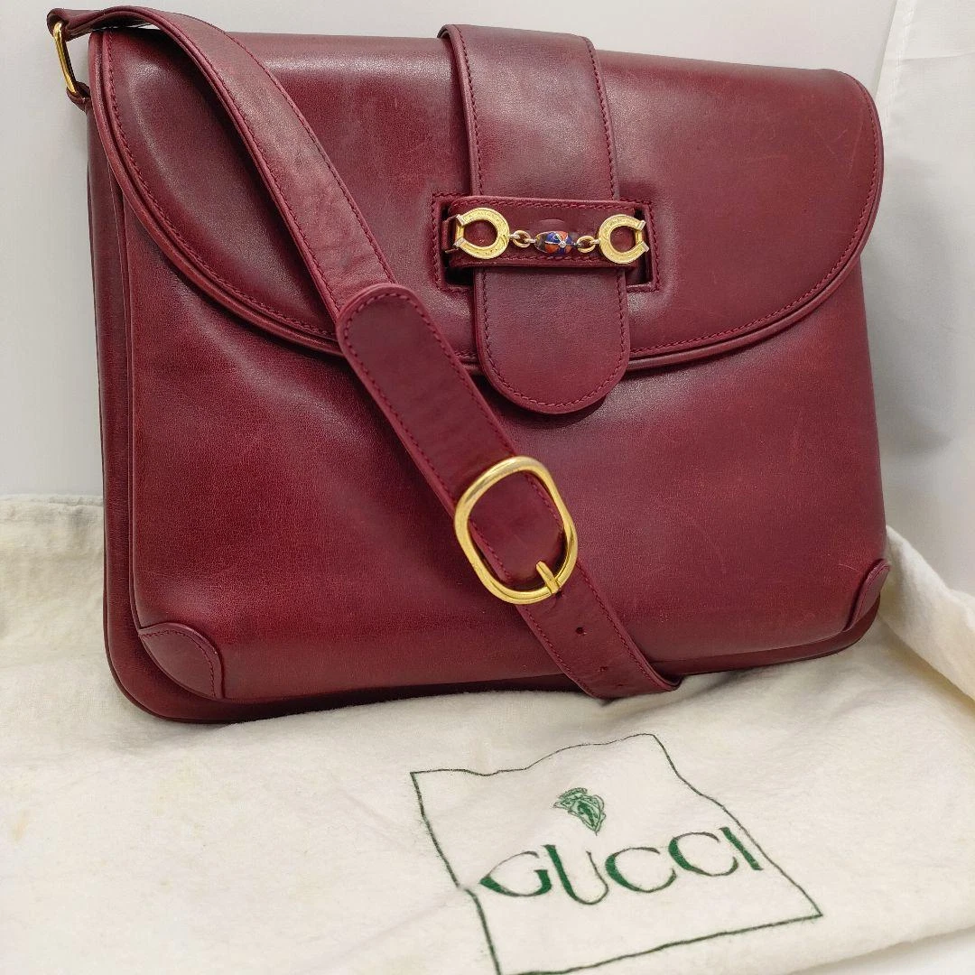 Gucci Burgundy Leather Two Way Purse w Enamel & Gold GG Clasp!