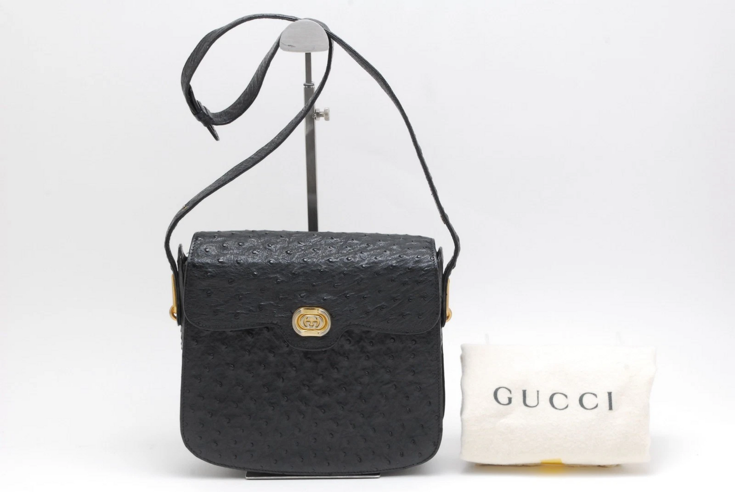 Gucci RARE black ostrich leather saddle bag in mint condition