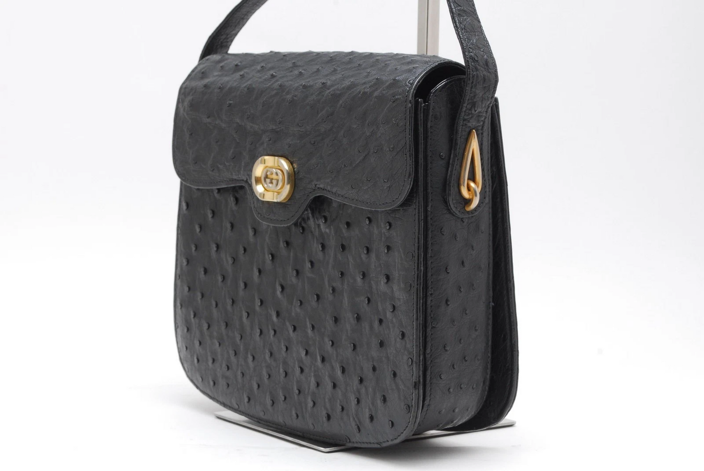 Gucci RARE black ostrich leather saddle bag in mint condition