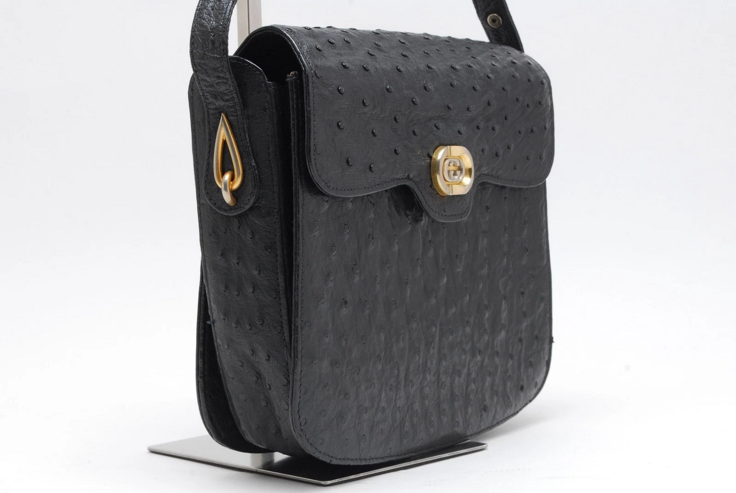 Gucci RARE black ostrich leather saddle bag in mint condition