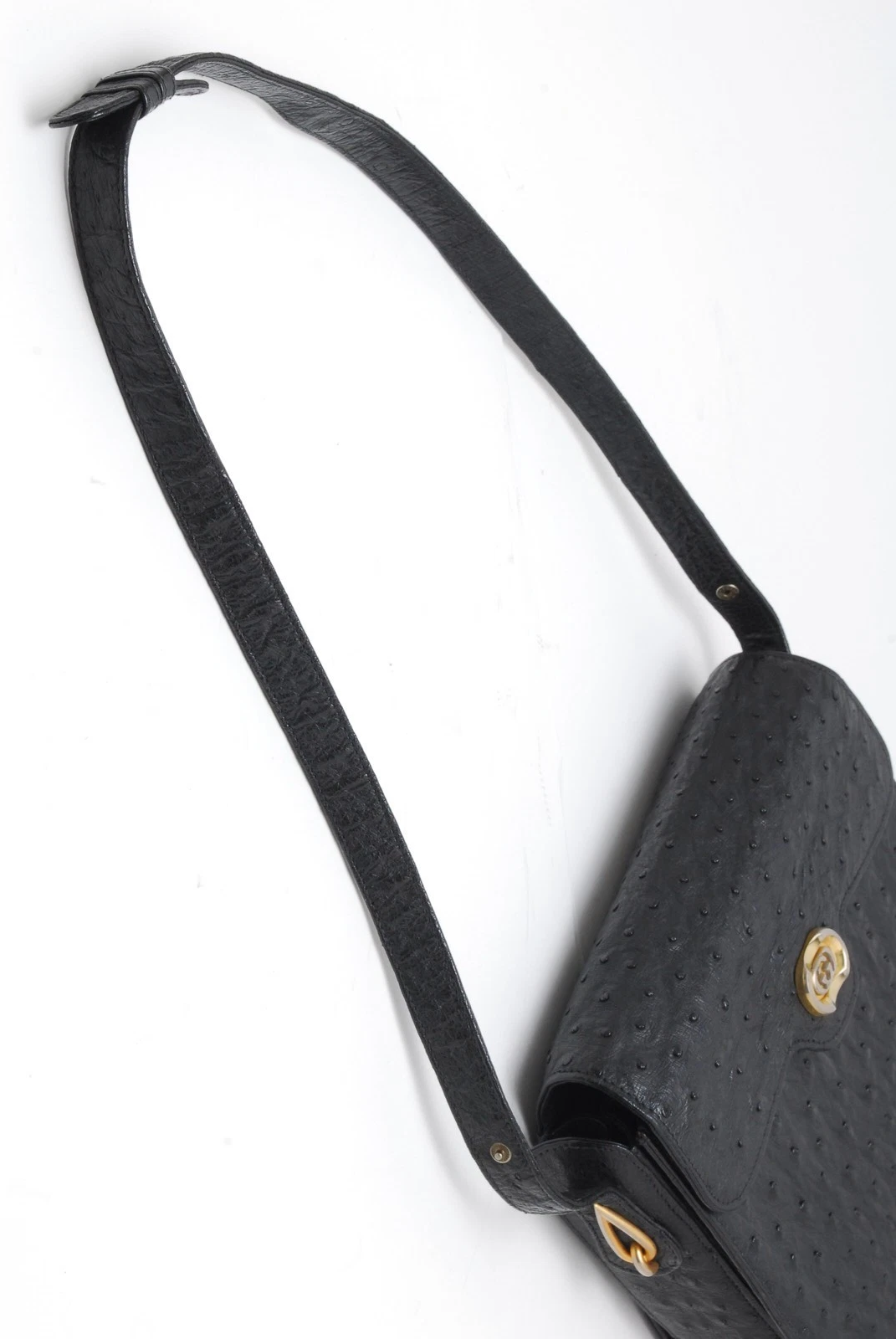 Gucci RARE black ostrich leather saddle bag in mint condition