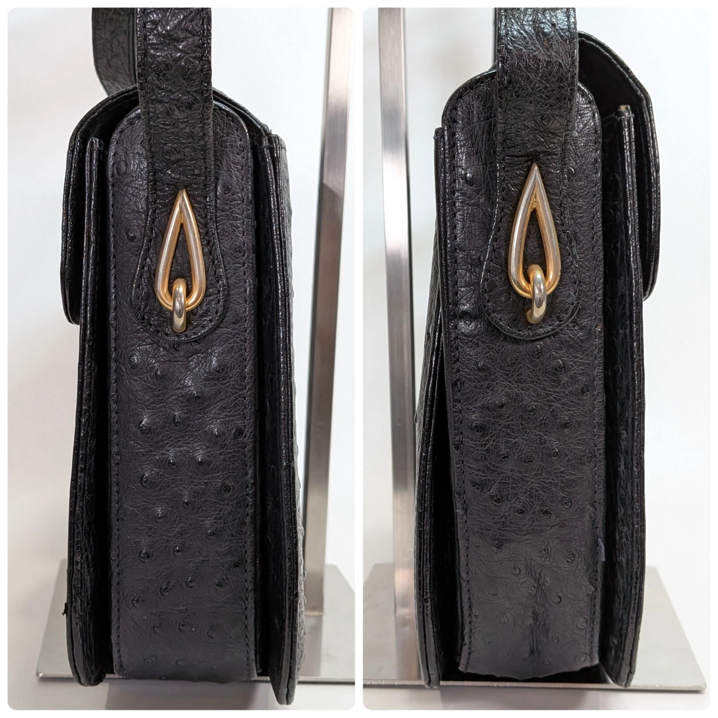 Gucci RARE black ostrich leather saddle bag in mint condition